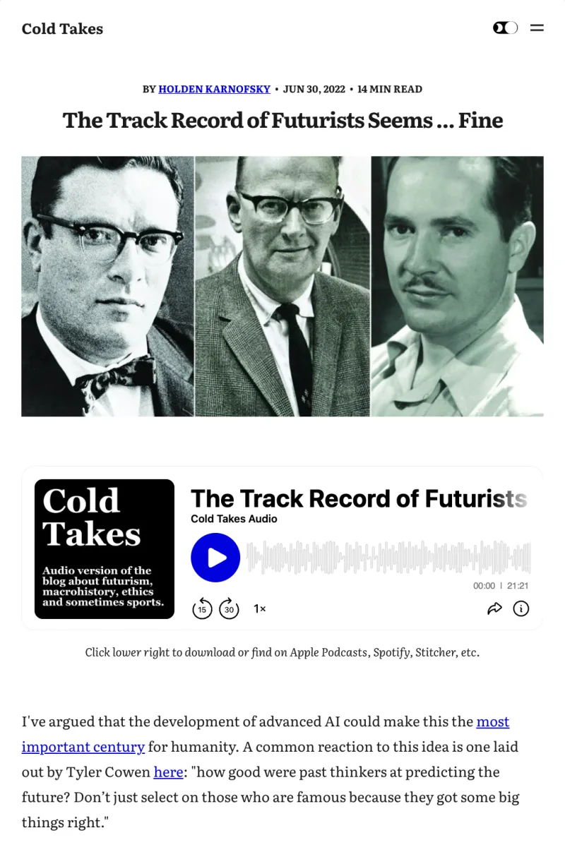 The Track Record of Futurists Seems Fine on Cold Takes
