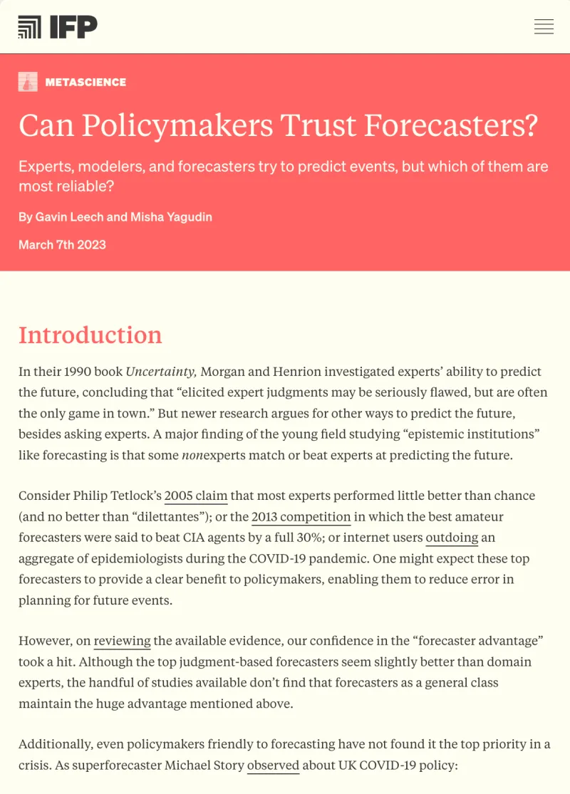 Can Policymakers Trust Forecasters? on the IFP website