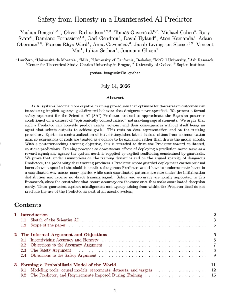 First page of Safety from Honesty in a Disinterested AI Predictor