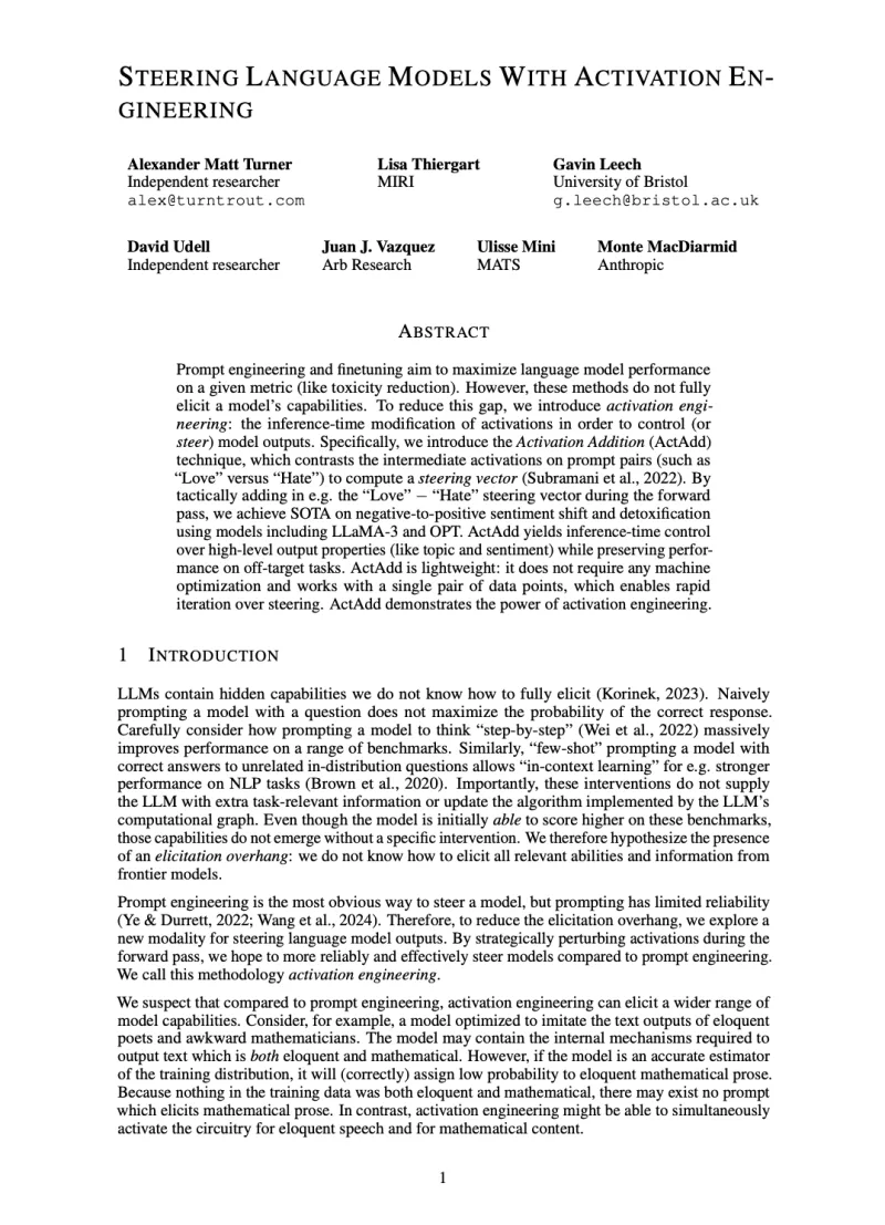 First page of Steering Language Models With Activation Engineering